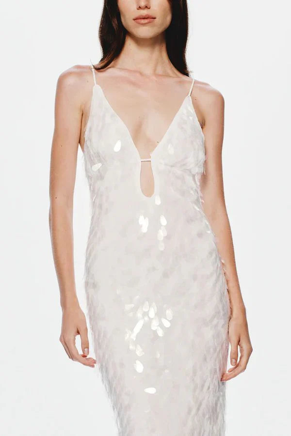 White Sequin Maxi Dress