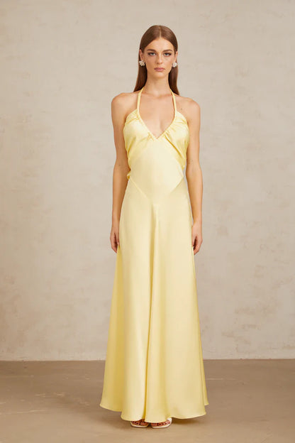 Yellow Satin Maxi Dress
