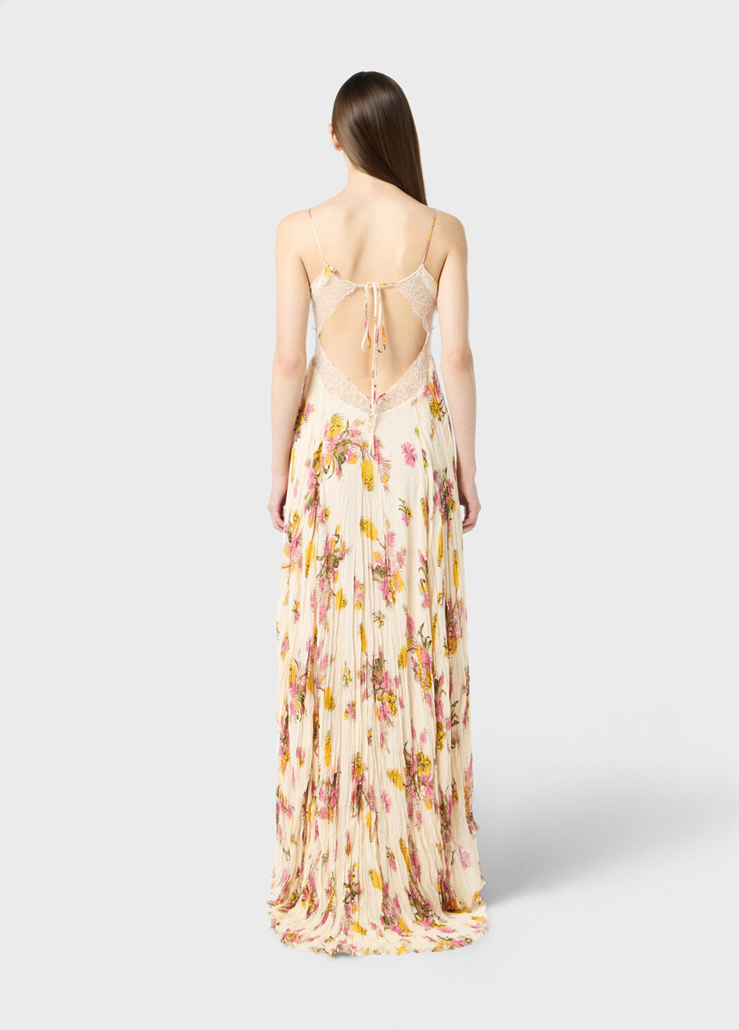 Ione Floral Lace Tie-Back Pleated Maxi Dress - Moonlit Wildflower