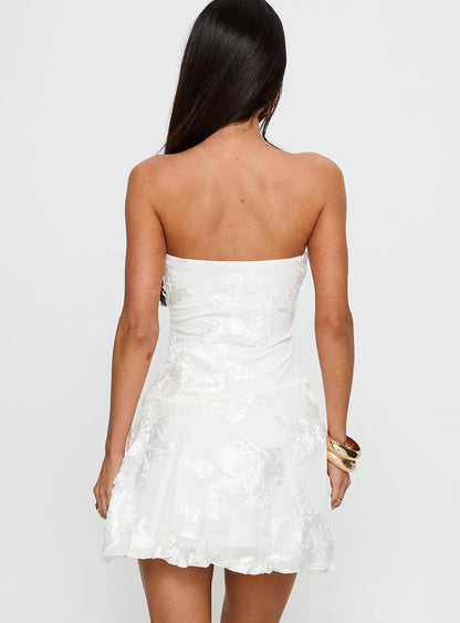 White Bloom Bandeau Mini Dress