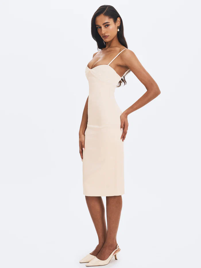 Apricot Twist Heart Slit Midi Dress