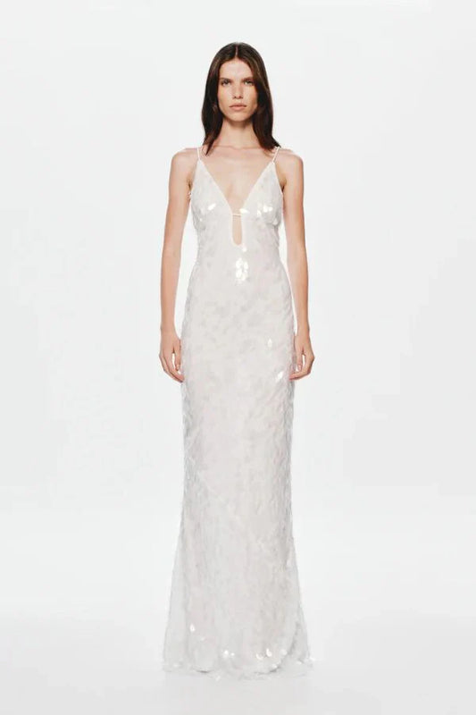 White Sequin Maxi Dress
