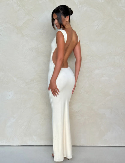 Ivory Square Neck Fishtail Gown