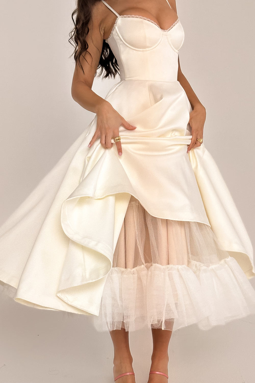 White Satin Corset Midi Dress