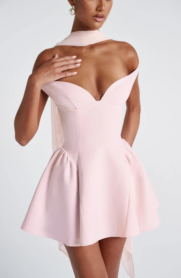 Pink Off Shoulder Corset Mini Dress