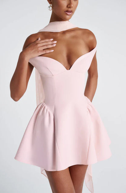 Pink Off Shoulder Corset Mini Dress