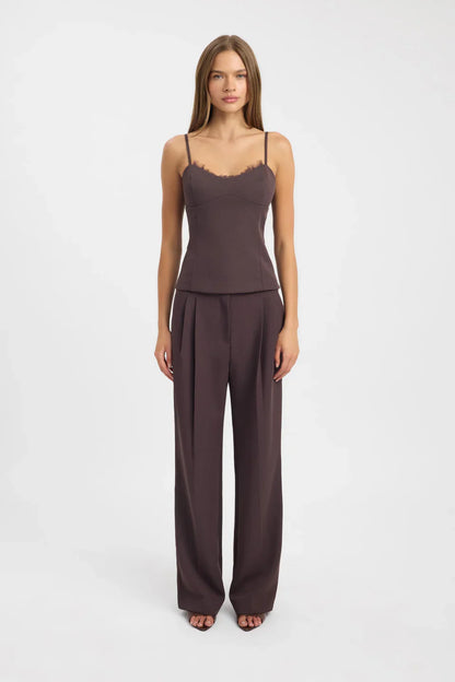 Brown Pleated Wide-Leg Trousers